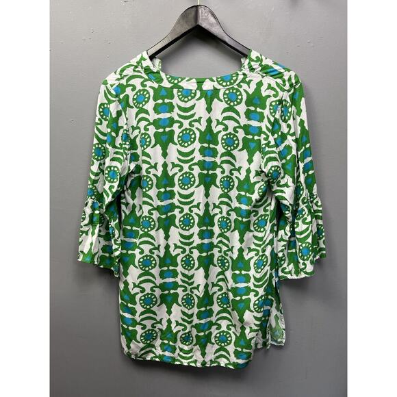 Escapada Womens small Print Green Blue Tunic Top coastal - Picture 4 of 5